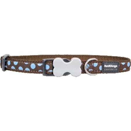 Red Dingo DC-S2-BR-SM Dog Collar Design Blue Dots On Brown; Small